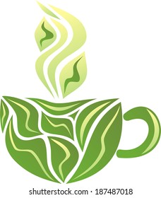 Green tea cup leave vector illustration