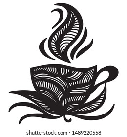 Green tea. Cup and leaves. Vector illustration