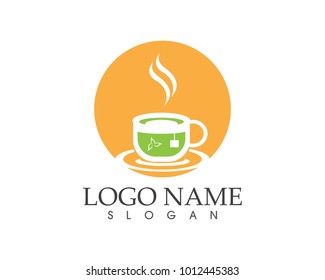 Green tea cup logo design template