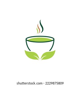 green tea cup logo Tea design concept. Vector illustration.