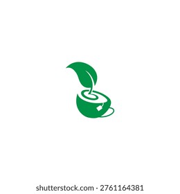green tea cup logo. vector illustration of cup and tea leaves for icon,symbol or logo. tea leaf cup logo	