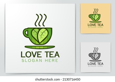 Green Tea Cup, Love, Leaf Logo Designs Inspiration Isolated on White Background