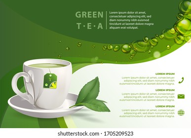 Green tea cup template, Tea time design over green background, vector illustration.