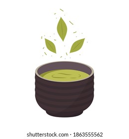 Vector de taza de té verde. fondo de pantalla. espacio libre para texto. Vector de té Matcha.