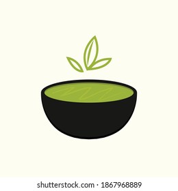 Green tea cup vector. wallpaper. free space for text. Matcha tea vector.