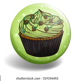 Green tea cupcake on round badge illustration