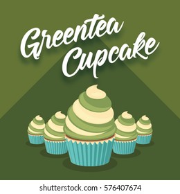 Green Tea Cupcake Sweeties : Vector Illustration