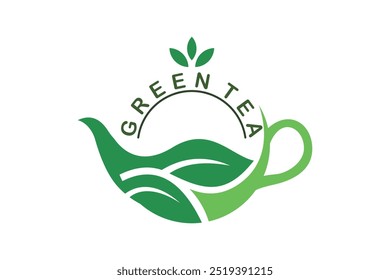 Diseño de té verde con hojas de té y concepto de tetera