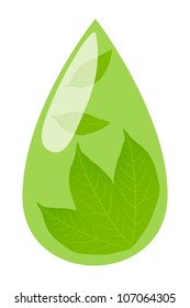 Green tea drop and fresh green leaves inside it background vector concept