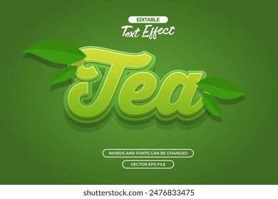 Efecto de texto editable de té verde con adorno de hoja