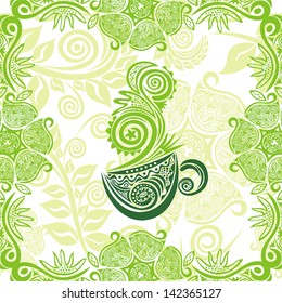 Green tea floral pattern background vector illustration