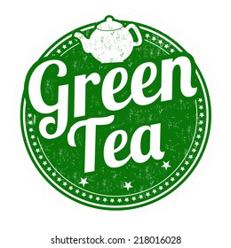 Green tea grunge rubber stamp on white background, vector illustration