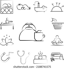Green tea, Herbal tea icon in a collection with other items