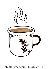 Té verde bebida caliente en la taza aislada en fondo blanco