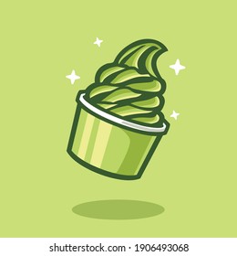 Green Tea Ice Cream in Paper Cup. Matcha Soft Serve. 