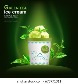 Green tea ice cream vector Concept.