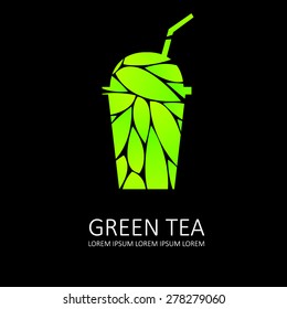green tea icon. black background