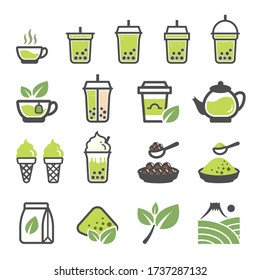 Green tea icon, Bubble Milk Tea, Pearl Milk Tea icon set. chewy tapioca balls - Drink icons from Taiwan and Japan