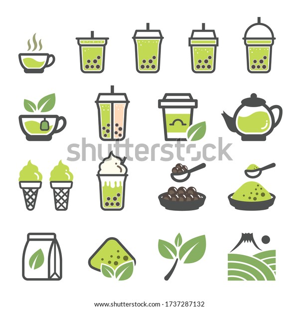 Green Tea Icon Bubble Milk Tea Stock Vector (Royalty Free) 1737287132