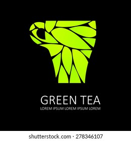 green tea icon. cup vector. black background