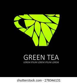 green tea icon. cup vector. black background