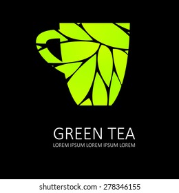green tea icon. cup vector. black background