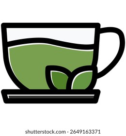 Icono de té verde en estilo offset de contorno plano