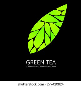 green  tea icon. leaf vector. black background 