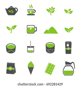 green tea icons set vector