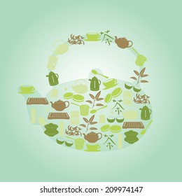 green tea icons in teapot shape eps10
