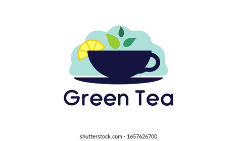 Green tea illustrator. Cup of tea vector logo