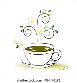 Green tea with jasmine. Vector illustration