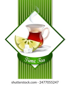 Green tea label. Vector illustration