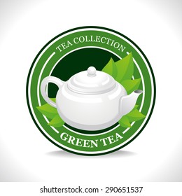 Green tea label with white teapot