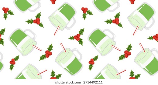 green tea latte winter drink ornament wallpaper print seamless vector illustration trendy seasonal design fabric scrapbooking website background