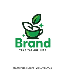 Green tea leaf cup drink beverage logo
