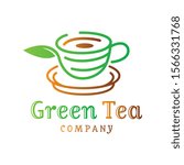 Green tea leaf cup logo design