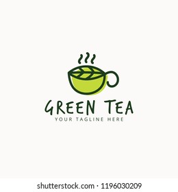 Green Tea Leaf Cup Logo Vector Warm