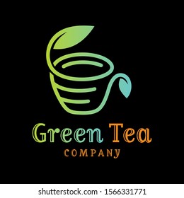 Green tea leaf cup logo design