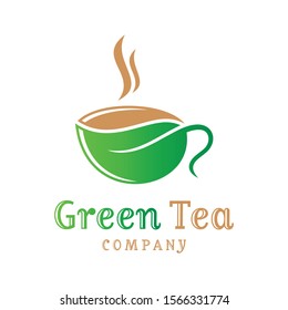Green tea leaf cup logo design