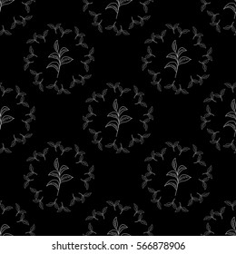 Green tea leaf illustration, branch organic hand drawing sketch, seamless pattern, wreath
