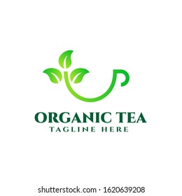 Green tea leaf logo design, tea shop symbol, tea store, product packaging 