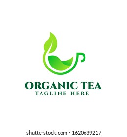 Green tea leaf logo design, tea shop symbol, tea store, product packaging 