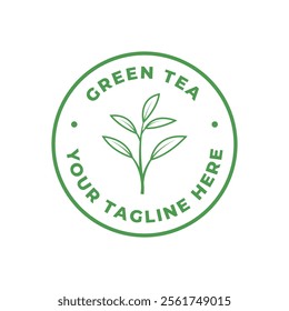 green tea leaf logo design concept vintage retro label circle