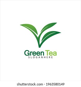 Green tea leaf logo vector icon illustration design isolated on white background-vector image