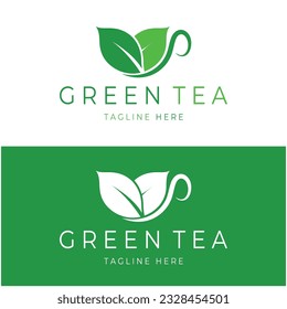 Green tea leaf logo vector icon illustration design isolated on white background-vector image