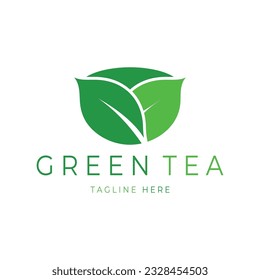 Green tea leaf logo vector icon illustration design isolated on white background-vector image