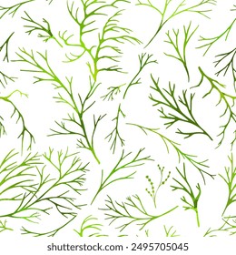Green tea leaf seamless pattern. Botanical background with green twigs. hand drawing. Not AI Vector illustration.