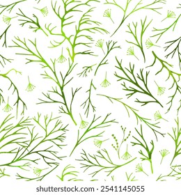 Green tea leaf seamless pattern. Botanical background with green twigs. hand drawing. Not AI Vector illustration.