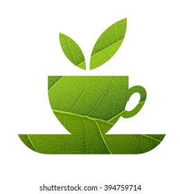 Green Tea. Leaf Veins Texture Shaped. Isolated template